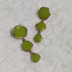 Goldtone and Apple Green Geometric Drop Dangle Pierced Earrings